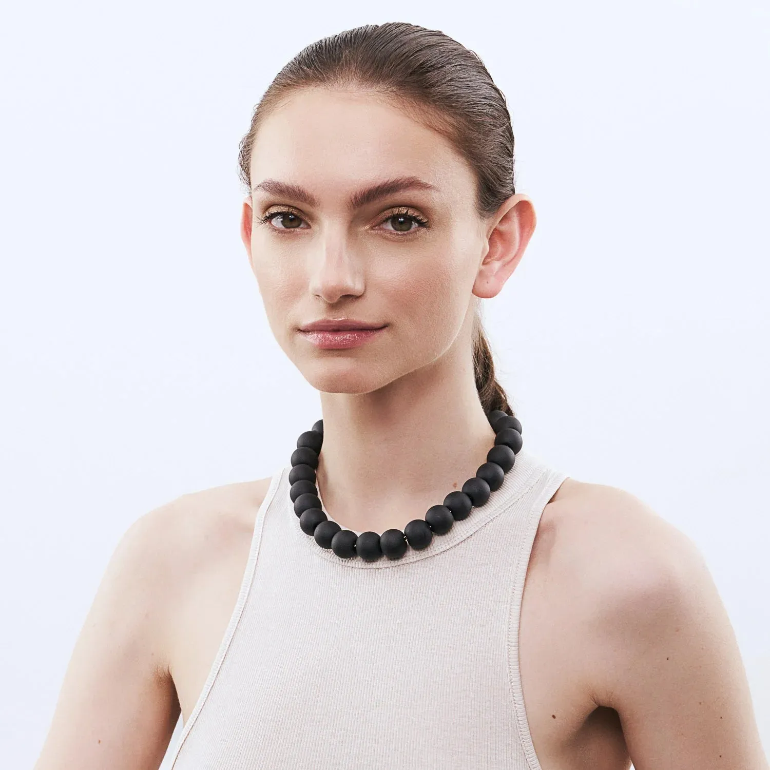 Vanessa Baroni Matt Black Bead Small Necklace