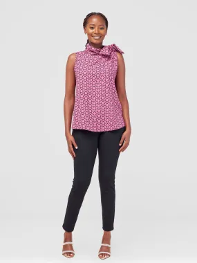 Vivo Nala Sleeveless Top - Pink / Black Duku Print