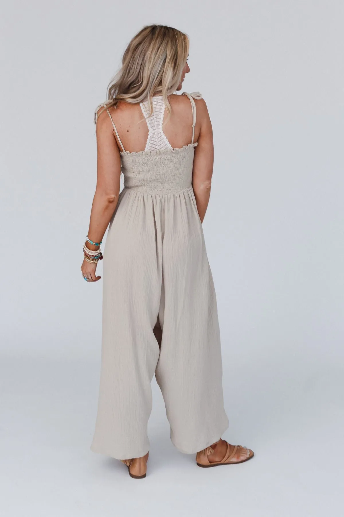 Weekend Vibe Sleeveless Jumpsuit - Taupe