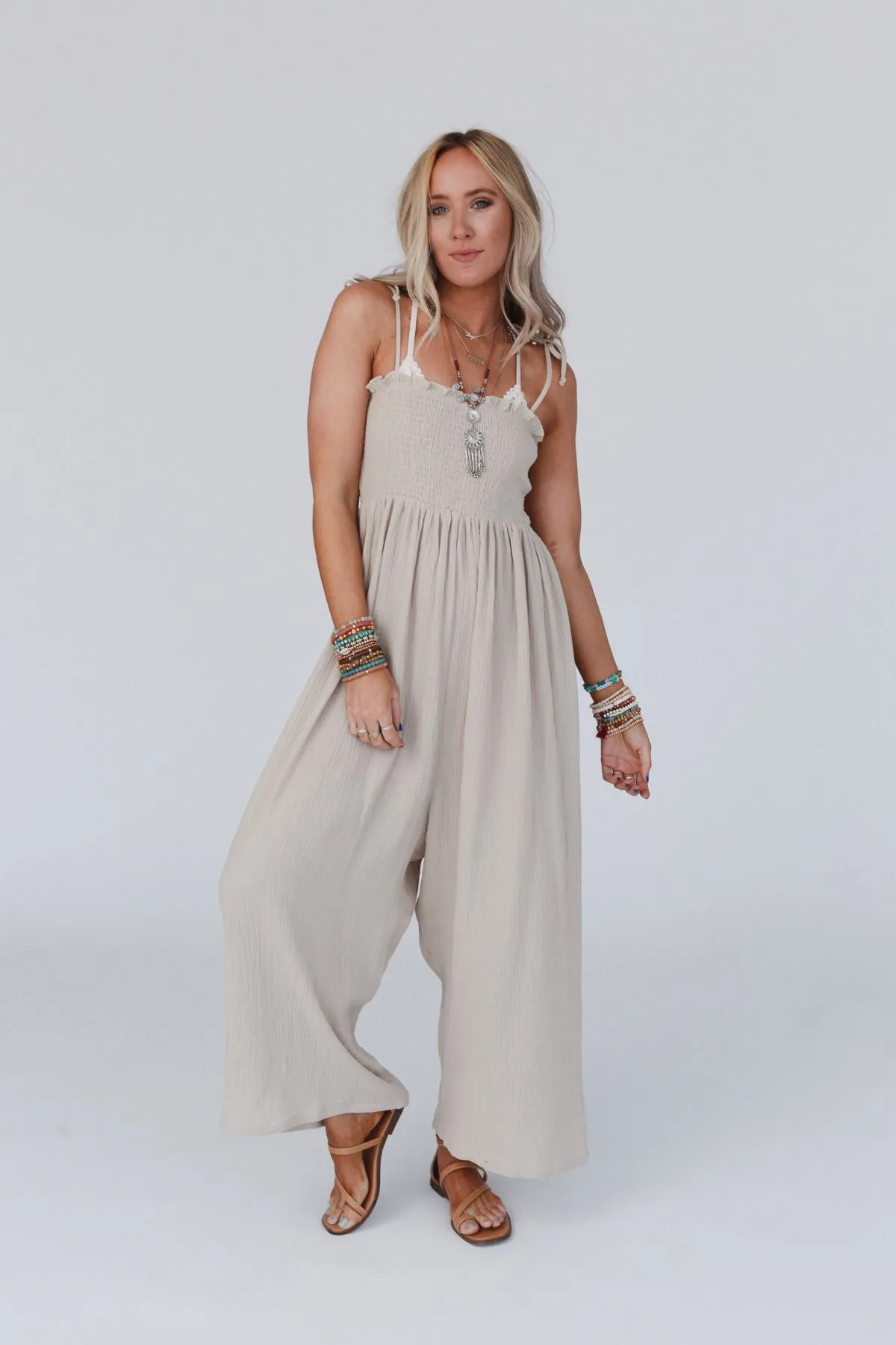 Weekend Vibe Sleeveless Jumpsuit - Taupe