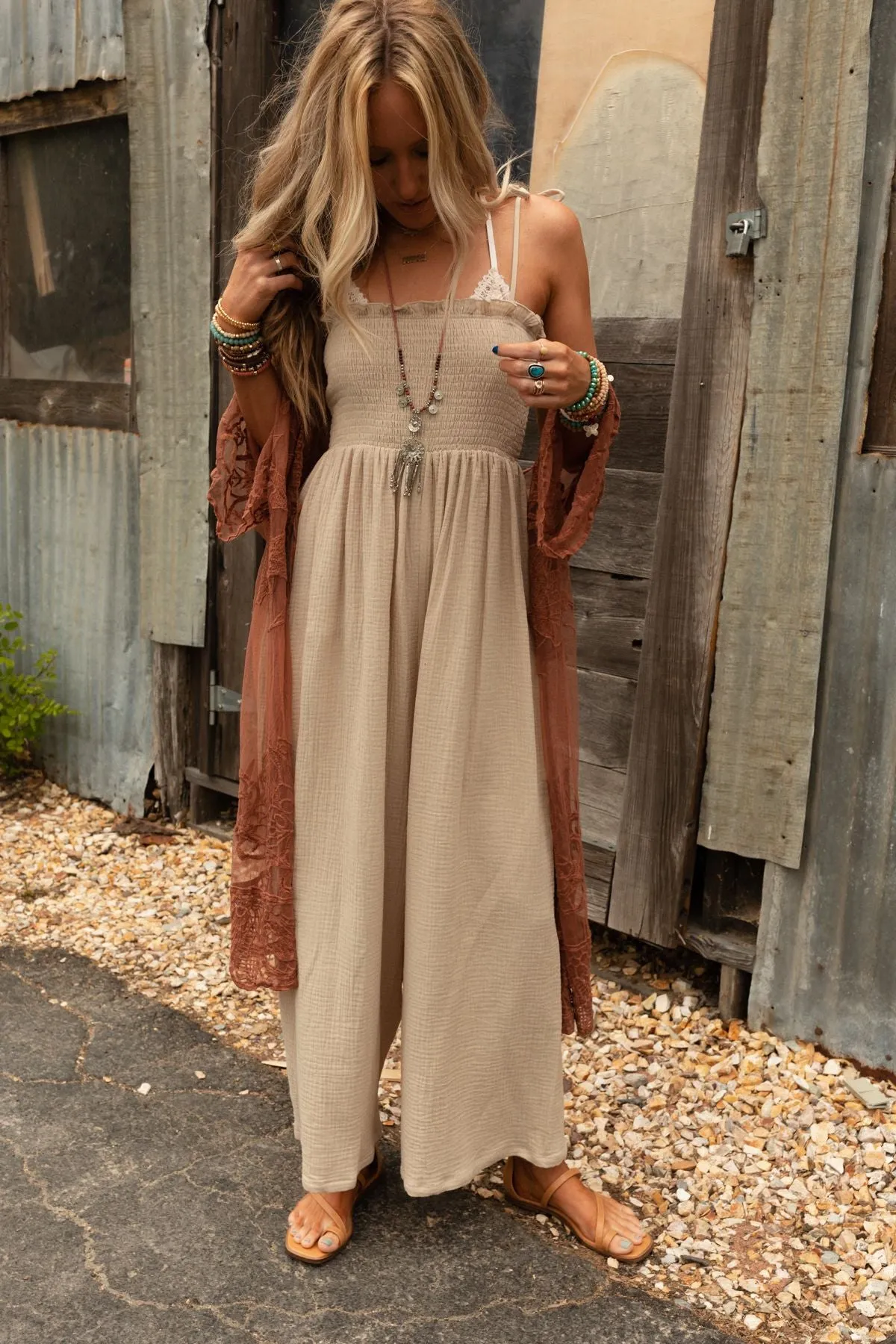 Weekend Vibe Sleeveless Jumpsuit - Taupe