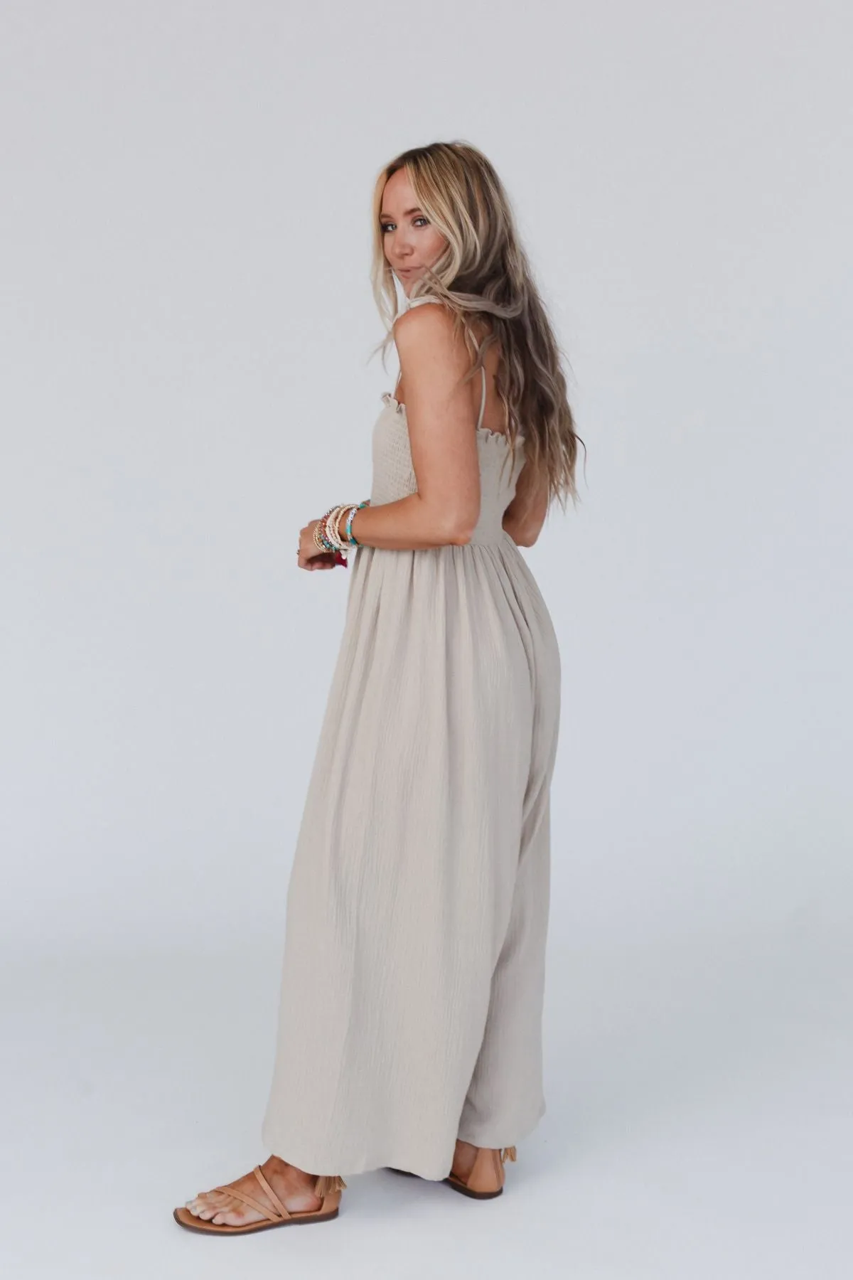 Weekend Vibe Sleeveless Jumpsuit - Taupe