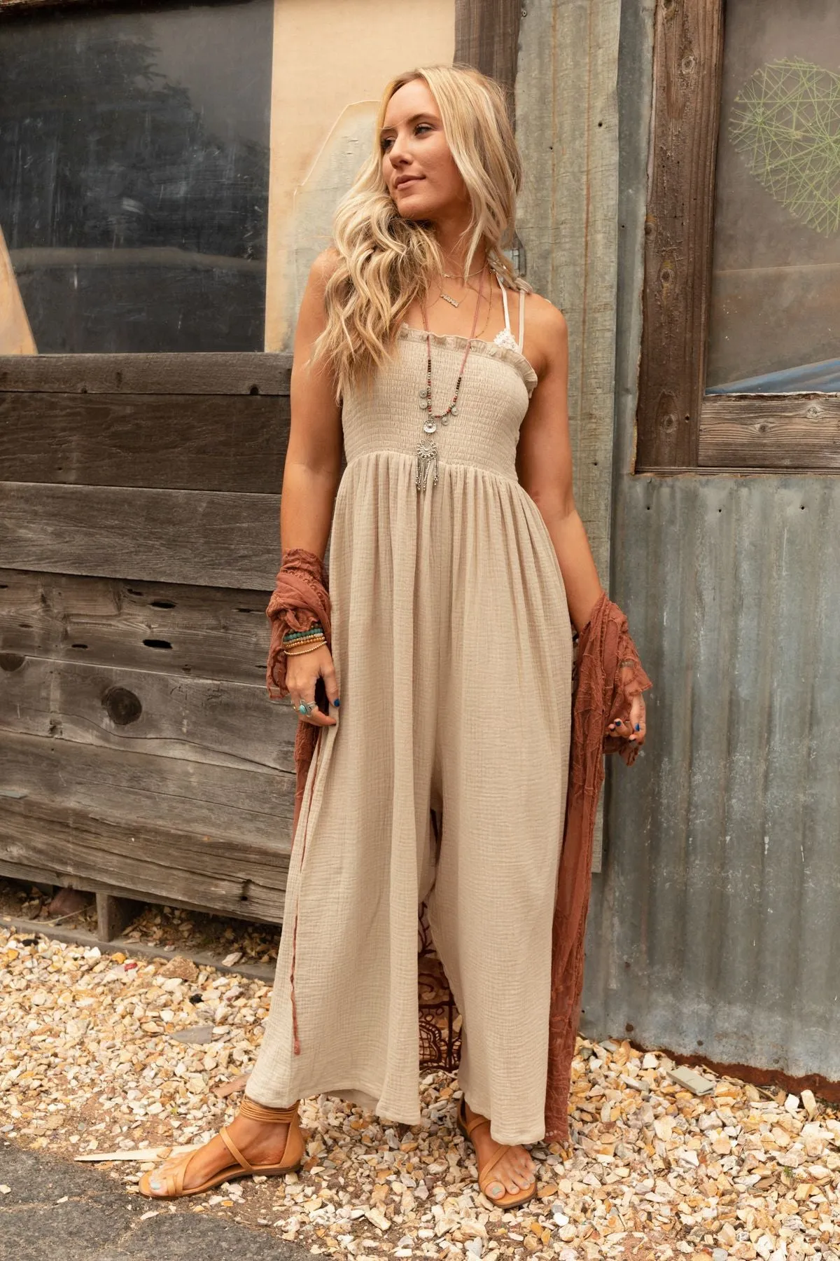 Weekend Vibe Sleeveless Jumpsuit - Taupe