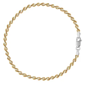 White And Yellow Singapore Style Chain Anklet In Sterling Silver