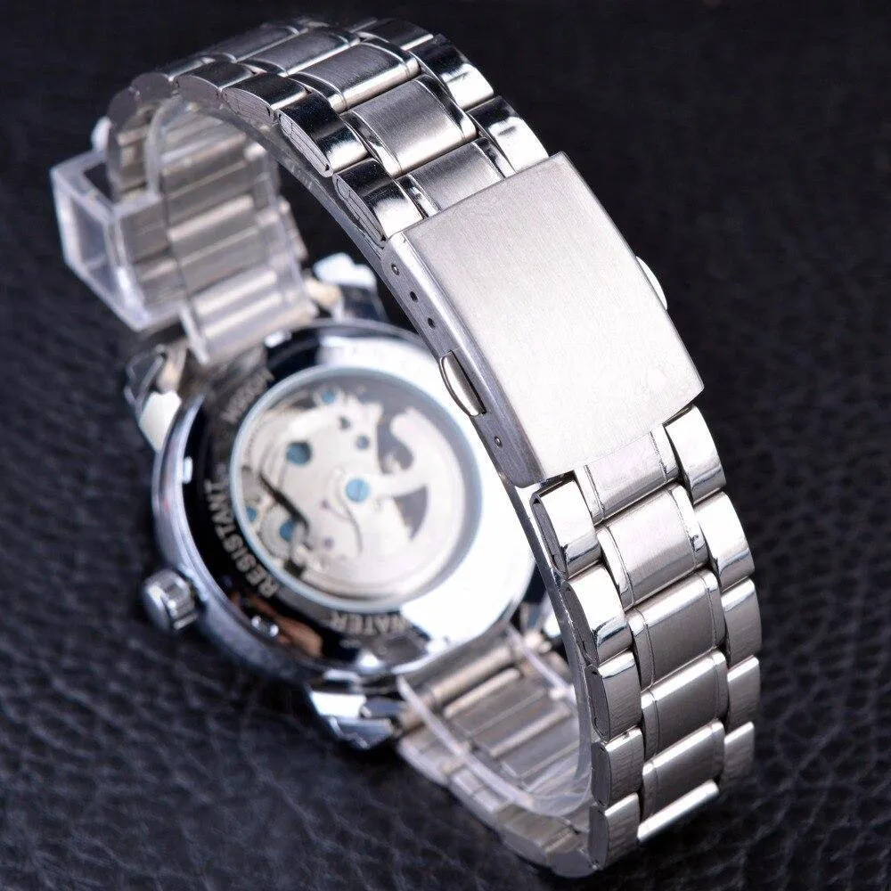 Winner Blue Ocean Fashion Casual Designer Stainless Steel Men Skeleton Watch Automatic