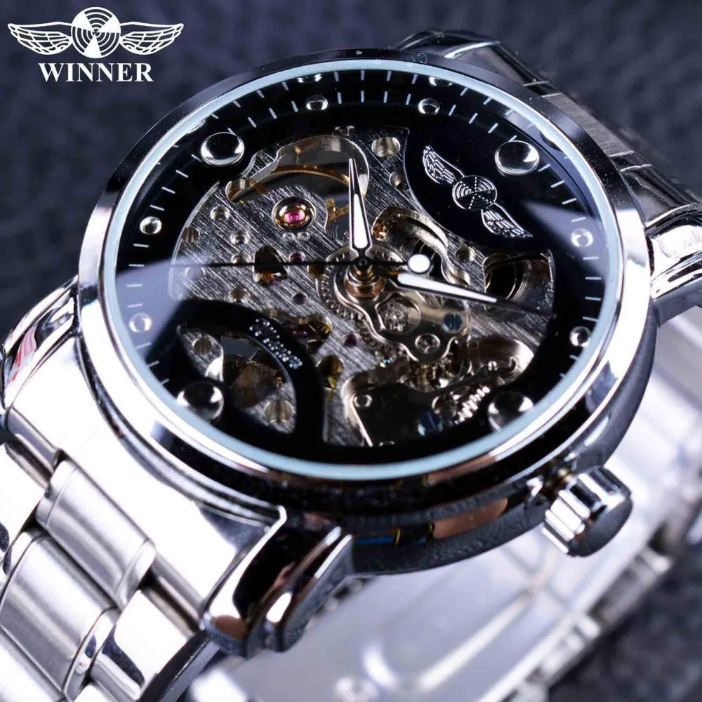 Winner Blue Ocean Fashion Casual Designer Stainless Steel Men Skeleton Watch Automatic