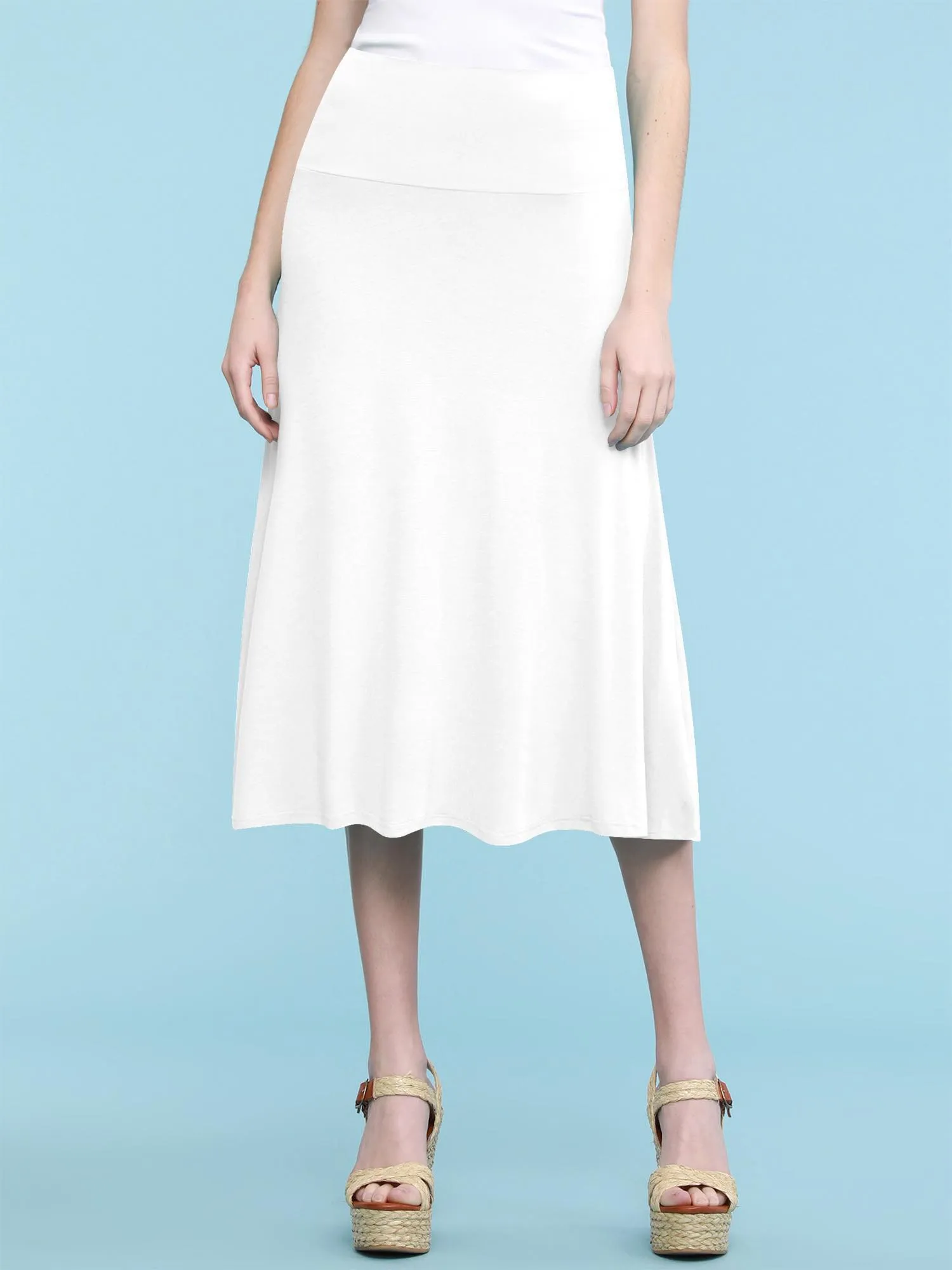 Women's Solid Lightweight Flare Midi Pull On Skirt