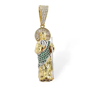 Yellow 10k gold St.Jude green stone pendant