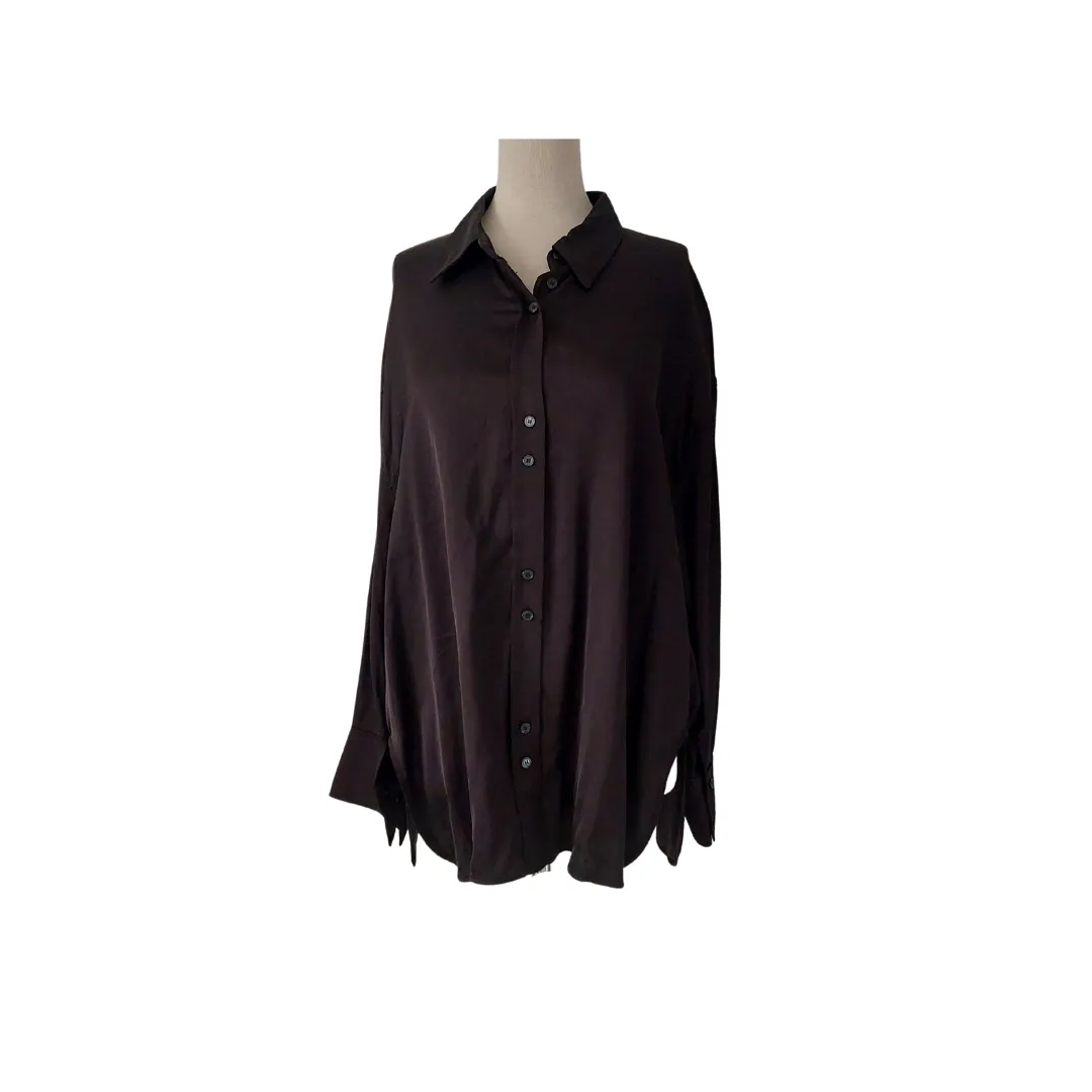 ZARA Black Satin Collared Shirt | Gently Used |