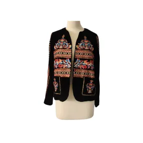 ZARA Black Velvet Multicolour Embroidered Open Jacket | Gently Used |