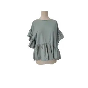 ZARA Light Grey Frill Puffy Sleeves Top | Gently Used |